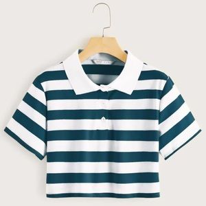 Striped Crop Polo Tee
